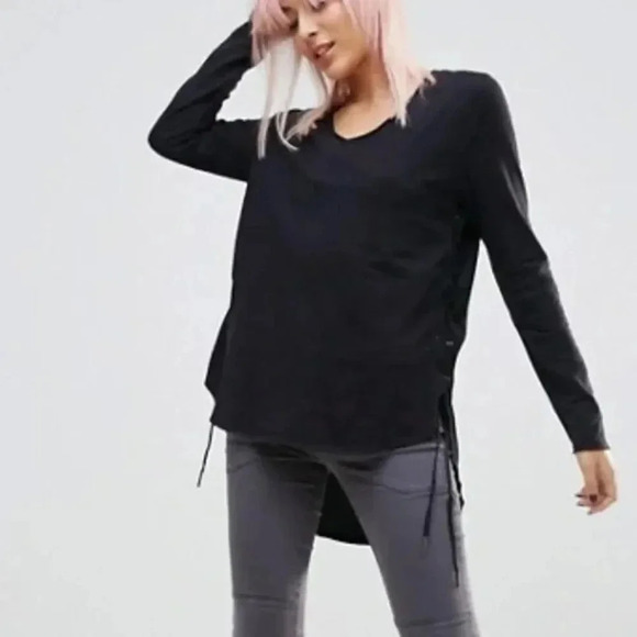 Blank NYC Linen Blend V-Neck Long Sleeve Tunic Top M Assymetric Black Grunge Y2K - Picture 5 of 11
